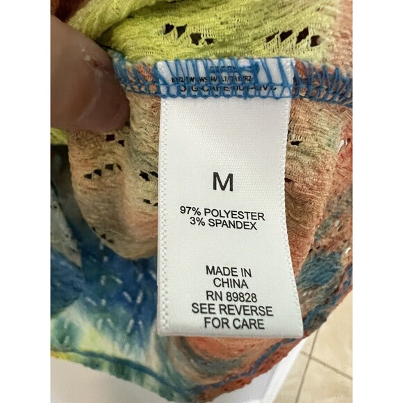 LOGO QVC Knit Eyelet Tie-Dye Top Wild Lime Size M 3/4 Sleeve Stretchy Tee - New - Picture 8 of 11